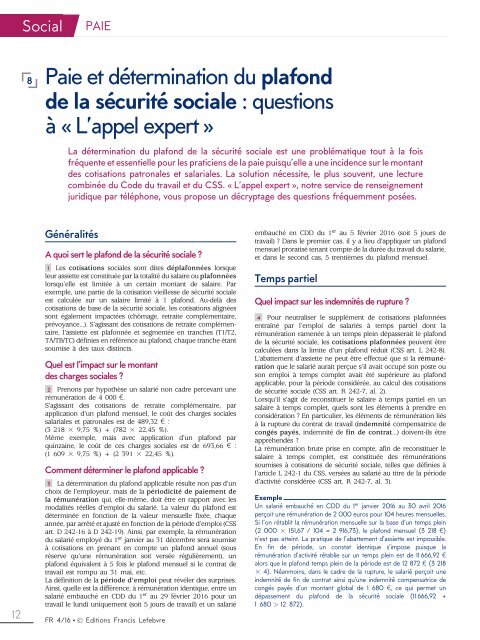 Extrait du Feuillet rapide fiscal social - janviers 2016