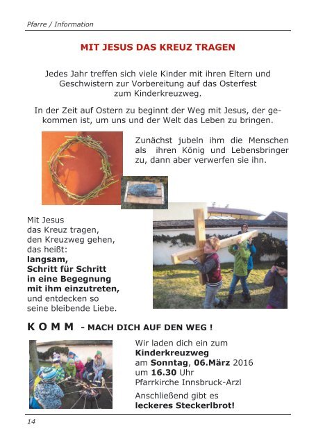 Pfarrbrief Innsbruck / Arzl - Nr. 1 Fastenzeit / Ostern 2016