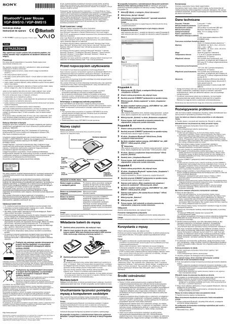 Sony VGP-BMS15 - VGP-BMS15 Mode d'emploi Polonais