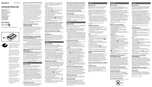 Sony NP-FM50 - NP-FM50 Consignes d&rsquo;utilisation Anglais