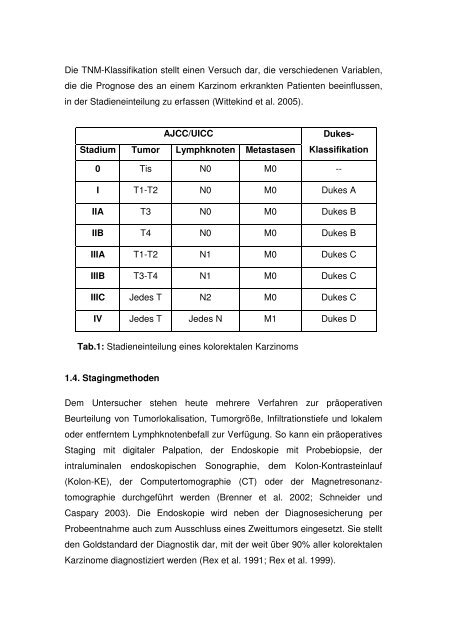 Präoperatives TN-Staging von kolorektalen Karzinomen mit der ...