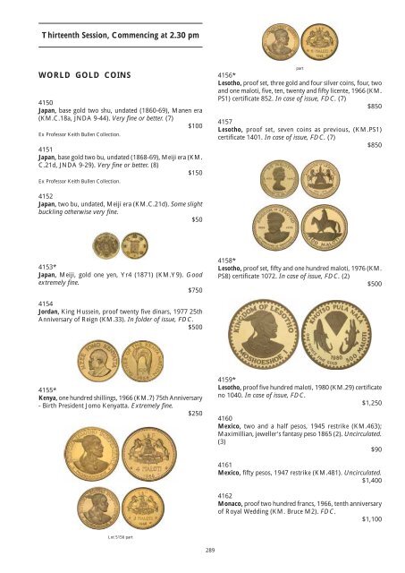 Thirteenth Session, Commencing at 2.30 pm WORLD GOLD COINS