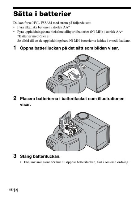 Sony HVL-F58AM - HVL-F58AM Consignes d&rsquo;utilisation Su&eacute;dois