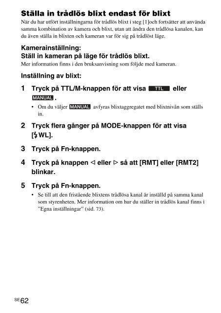 Sony HVL-F58AM - HVL-F58AM Consignes d&rsquo;utilisation Su&eacute;dois