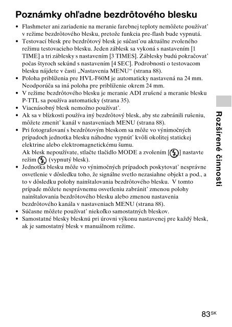 Sony HVL-F60M - HVL-F60M Consignes d&rsquo;utilisation Slovaque