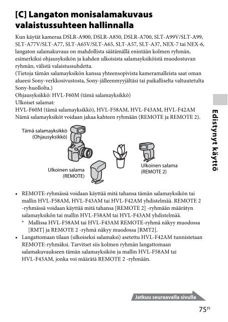Sony HVL-F60M - HVL-F60M Consignes d&rsquo;utilisation Finlandais