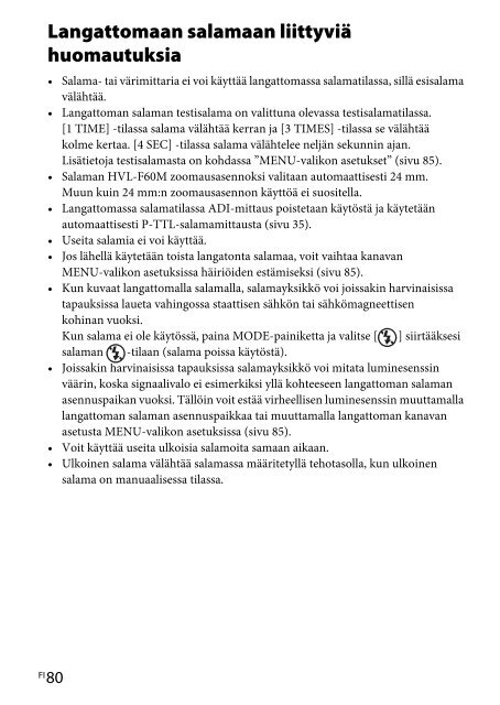 Sony HVL-F60M - HVL-F60M Consignes d&rsquo;utilisation Finlandais