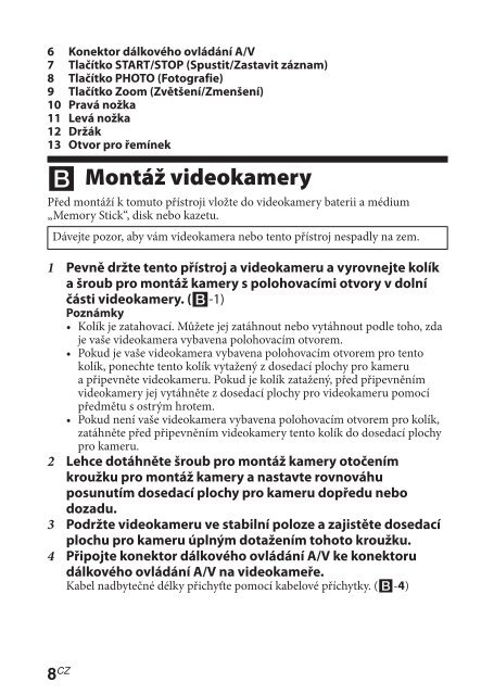 Sony GP-AVT1 - GP-AVT1 Consignes d&rsquo;utilisation Tch&egrave;que