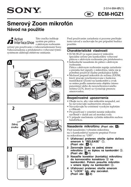 Sony ECM-HGZ1 - ECM-HGZ1 Mode d'emploi Slovaque