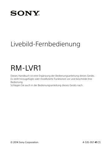 Sony RM-LVR1 - RM-LVR1 Consignes dâutilisation Allemand