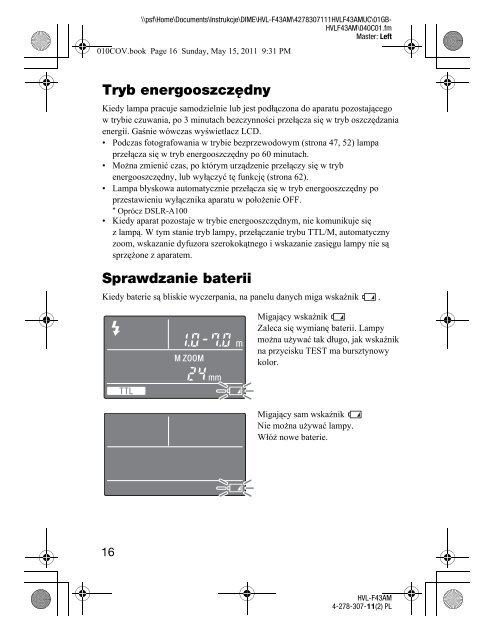 Sony HVL-F43AM - HVL-F43AM Consignes d&rsquo;utilisation Polonais