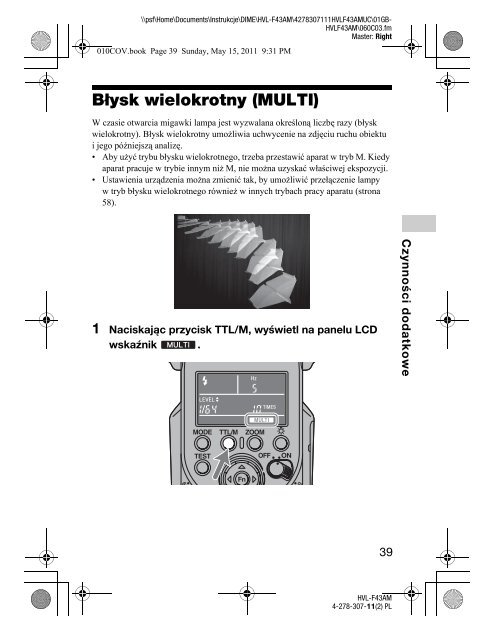 Sony HVL-F43AM - HVL-F43AM Consignes d&rsquo;utilisation Polonais
