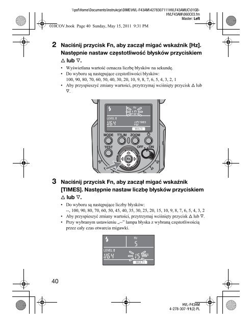 Sony HVL-F43AM - HVL-F43AM Consignes d&rsquo;utilisation Polonais