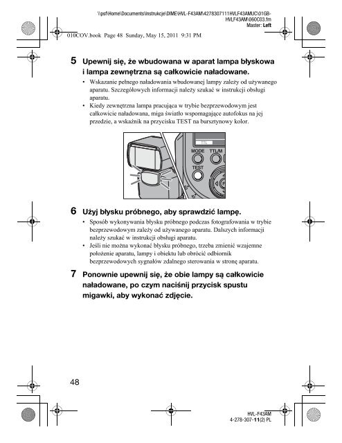 Sony HVL-F43AM - HVL-F43AM Consignes d&rsquo;utilisation Polonais