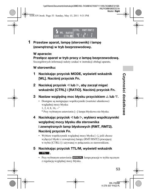 Sony HVL-F43AM - HVL-F43AM Consignes d&rsquo;utilisation Polonais