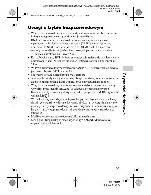 Sony HVL-F43AM - HVL-F43AM Consignes d&rsquo;utilisation Polonais