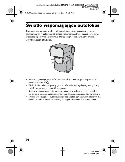 Sony HVL-F43AM - HVL-F43AM Consignes d&rsquo;utilisation Polonais