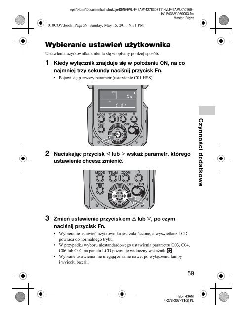 Sony HVL-F43AM - HVL-F43AM Consignes d&rsquo;utilisation Polonais