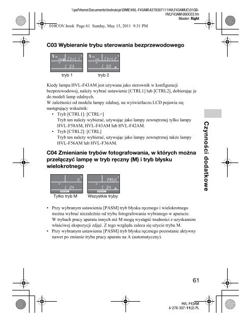 Sony HVL-F43AM - HVL-F43AM Consignes d&rsquo;utilisation Polonais