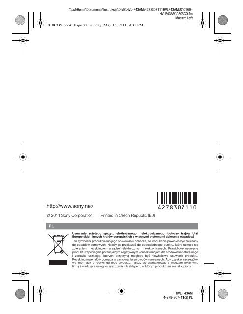 Sony HVL-F43AM - HVL-F43AM Consignes d&rsquo;utilisation Polonais