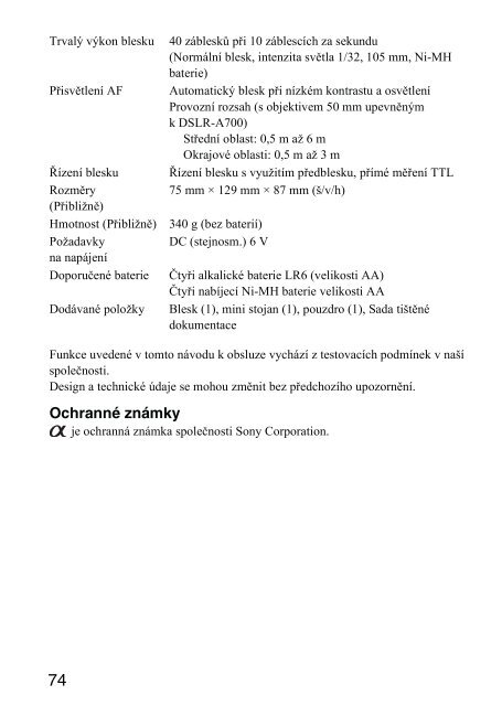 Sony HVL-F43AM - HVL-F43AM Mode d'emploi Tch&egrave;que