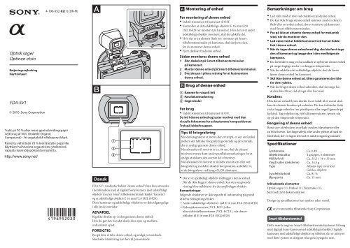 Sony FDA-SV1 - FDA-SV1 Consignes d&rsquo;utilisation Finlandais