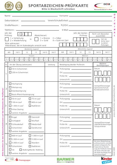 Sportabzeichen Prufkarte Datum Deutsches Sportabzeichen