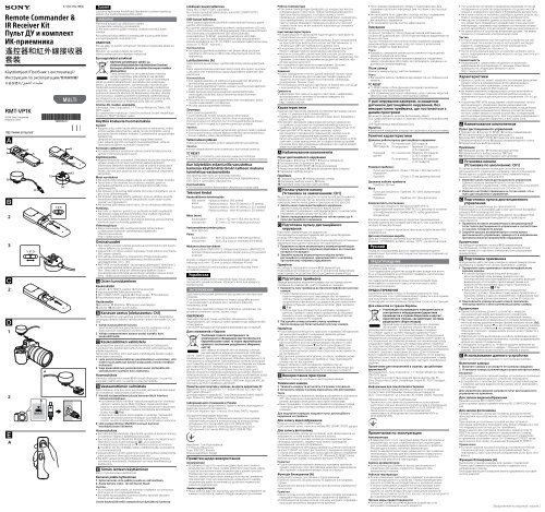 Sony RMT-VP1K - RMT-VP1K Consignes d&rsquo;utilisation Ukrainien