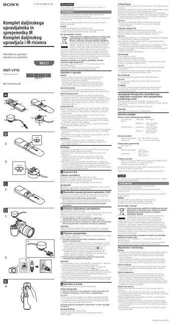 Sony RMT-VP1K - RMT-VP1K Consignes d&rsquo;utilisation Slov&eacute;nien