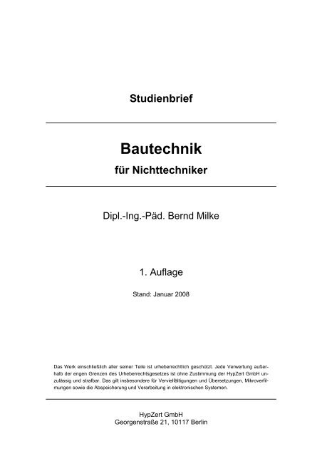 Studienbrief Bautechnik für Nichttechniker - HypZert GmbH