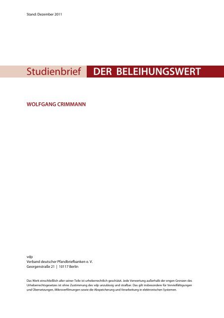 Studienbrief DER BELEIHUNGSWERT - HypZert GmbH