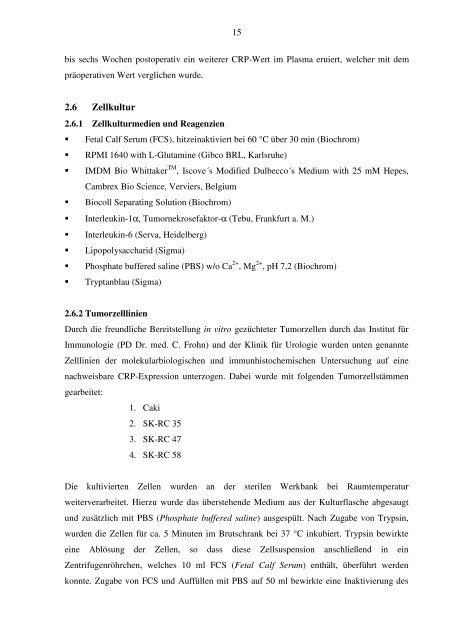 Bedeutung des C-reaktiven Proteins im Rahmen maligner ...