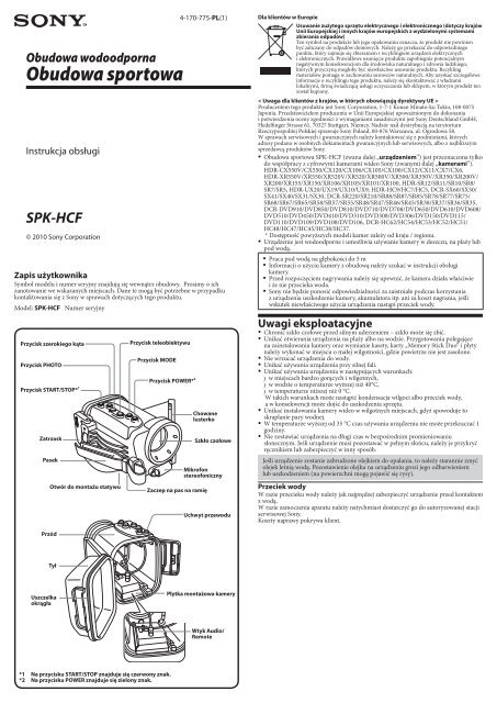 Sony SPK-HCF - SPK-HCF Mode d'emploi Polonais