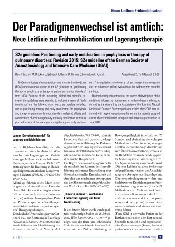 Leitlinie Frühmobilisation und Lagerungstherapie