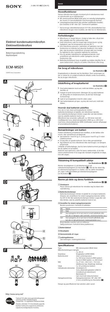 Sony ECM-MSD1 - ECM-MSD1 Consignes dâutilisation Danois