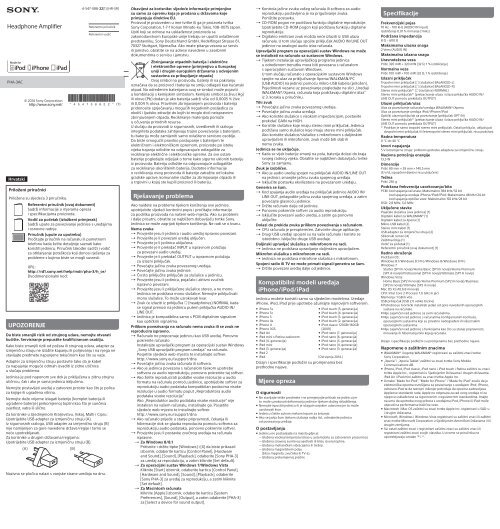Sony PHA-3AC - PHA-3AC Guide de r&eacute;f&eacute;rence Croate