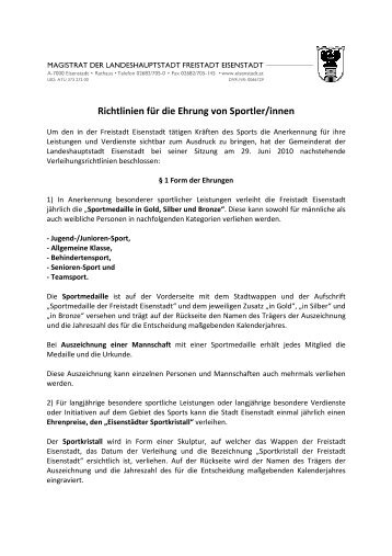 Richtlinien Sportlerehrung - Eisenstadt