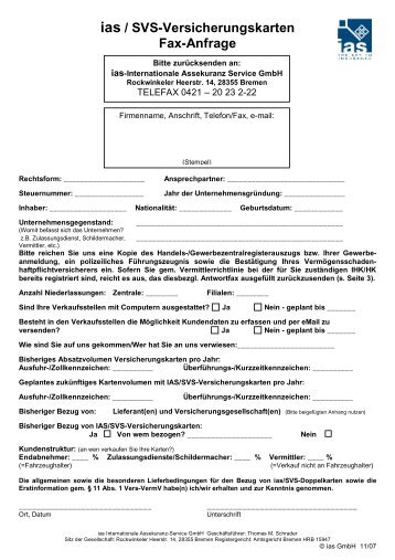 ias / SVS-Versicherungskarten Fax-Anfrage - IAS Internationale ...