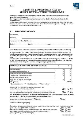 Antragsunterlagen E&O-03-2009 - IAS Internationale Assekuranz ...