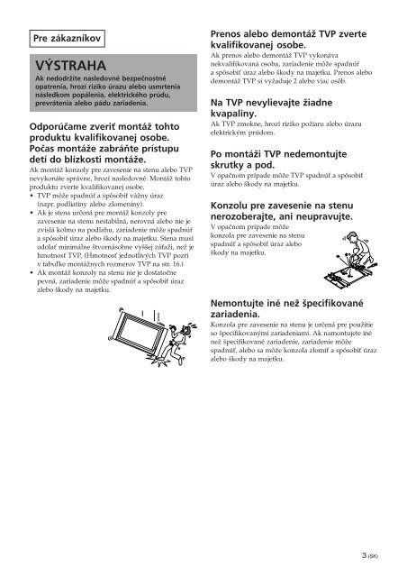 Sony SU-PW3M - SU-PW3M Consignes d&rsquo;utilisation Slovaque