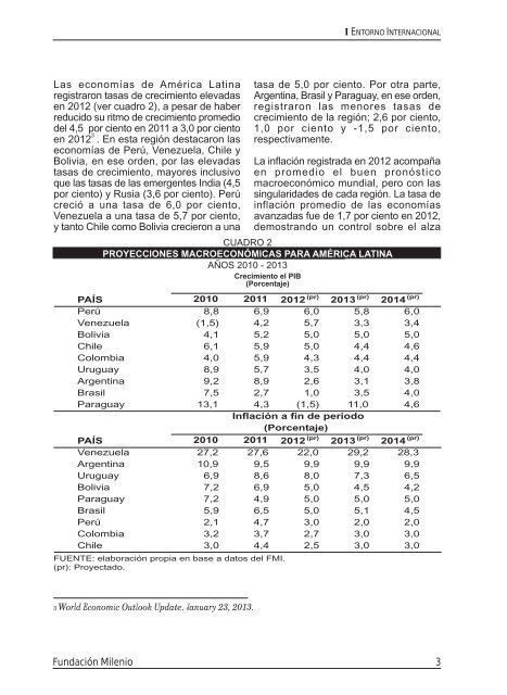 Informe de Milenio sobre la Economía, gestión 2012, No. 34