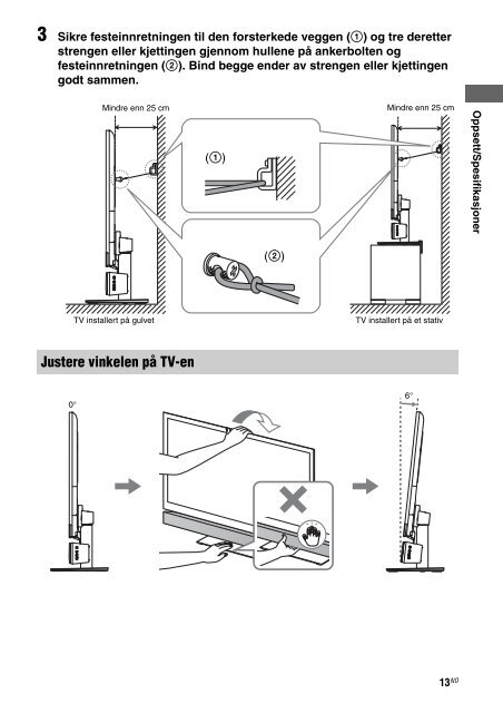 Sony WS-32SE1B - WS-32SE1B Consignes d&rsquo;utilisation Norv&eacute;gien