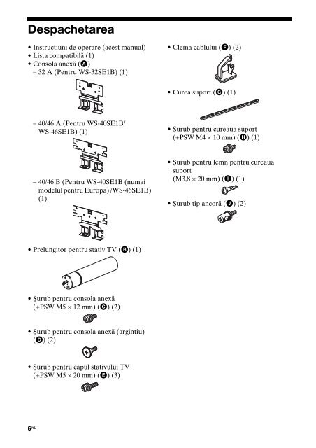 Sony WS-32SE1B - WS-32SE1B Consignes d&rsquo;utilisation Roumain