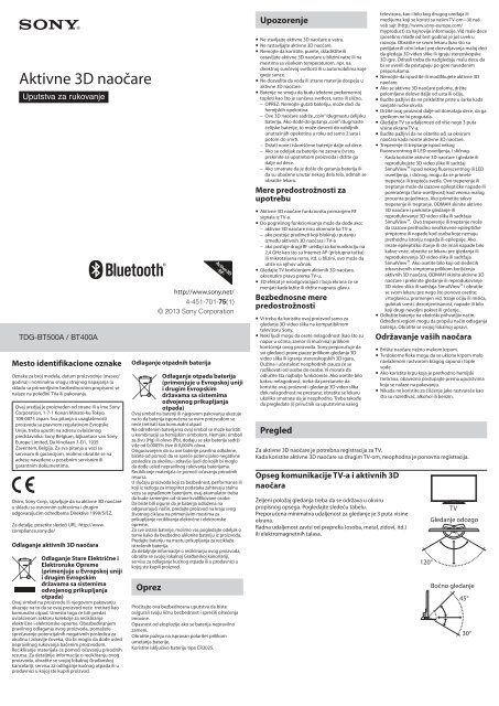 Sony TDG-BT500A - TDG-BT500A Mode d'emploi Serbe