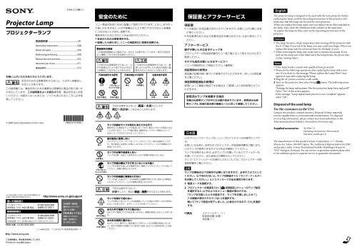 Sony LMP-H200 - LMP-H200 Consignes d&rsquo;utilisation Anglais