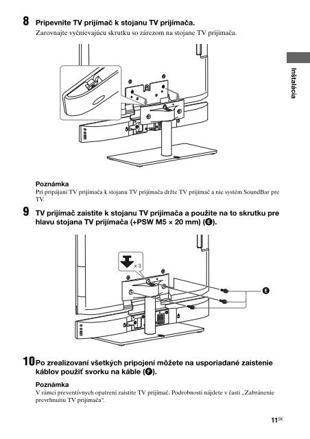 Sony WS-46SE1B - WS-46SE1B Consignes d&rsquo;utilisation Slovaque