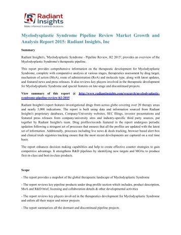 Myelodysplastic Syndrome Pipeline Review Market Growth and Analysis Report 2015 Radiant Insights, Inc
