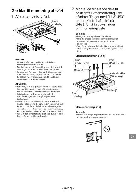 Sony SU-WL450 - SU-WL450 Informations d'installation du support de fixation murale Slov&eacute;nien