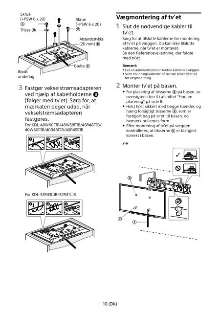 Sony SU-WL450 - SU-WL450 Informations d'installation du support de fixation murale Slov&eacute;nien