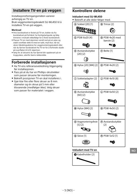 Sony SU-WL450 - SU-WL450 Informations d'installation du support de fixation murale Slov&eacute;nien